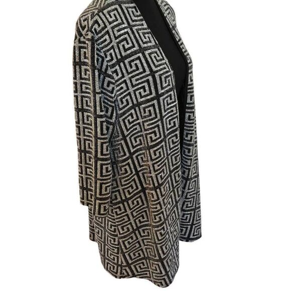 Pretty Woman Metallic Dressy Open Black Grey Lightweight Cardigan Medium - Picture 4 of 10